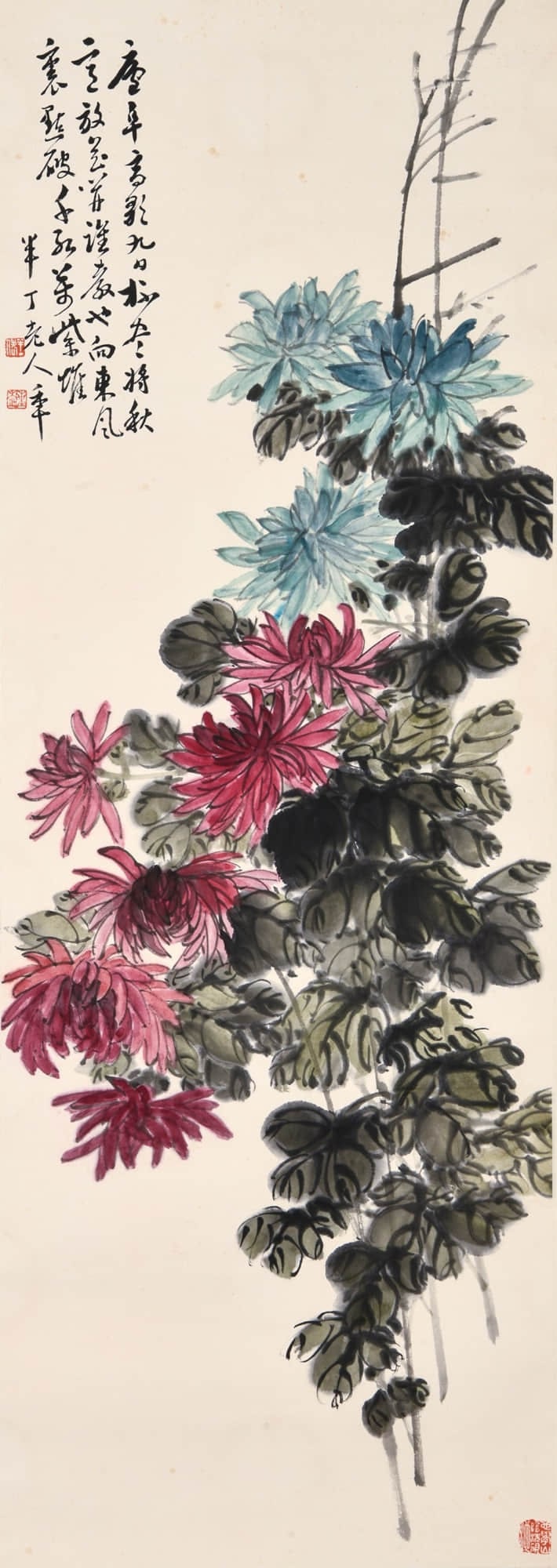 CHEN BANDING (1876-1970), ATTRIBUTED TO, FLOWERS: CHEN BANDING (1876-1970), ATTRIBUTED TO, FLOWERS Dimensions: Length: 136 cm (53.6 in.), Width: 47 cm (18.5 in.). All measurements are approximate.
