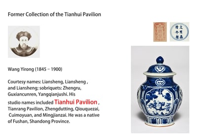 A BLUE-AND-WHITE MEDALLION 'FLOWERS AND FIGURES' COVERED JAR