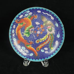 A COPPER ENAMEL 'FLORAL' DISH