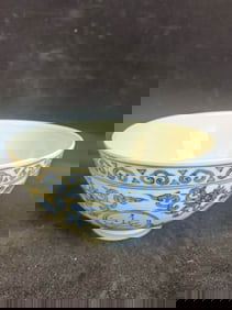 A BLUE-AND-WHITE 'SANSKRIT AND FLOWERS' BOWL