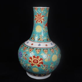 A FAMILLE ROSE 'FLORAL' GLOBULAR VASE