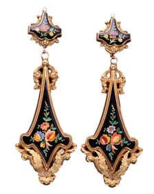 BOURBON DYNASTY 18K GOLD ENAMEL CHANDELIER EARRINGS
