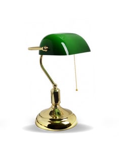 A VINTAGE LIBRARY TABLE LAMP WITH GREEN SHADE