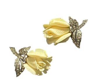 VINTAGE BOUCHER WHITE ROSE EARRINGS