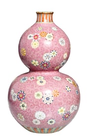 A FAMILLE ROSE 'FLOWERS' GOURD SHAPED BOWL