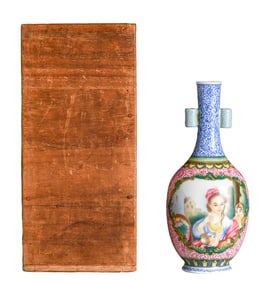 AN ENAMEL MEDALLION 'FIGURES' VASE