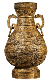 A GILT BRONZE 'TWO DRAGONS CHASING PEARL' VASE