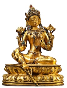 A GILT BRONZE TARA FIGURE