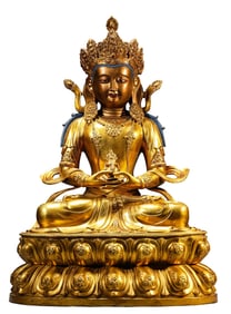 A GILT BRONZE AMITAYUS BUDDHA FIGURE