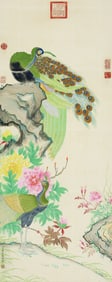JIANG TINGXI (1669-1732), ATTRIBUTED TO, FLOWERS AND PEACOCK