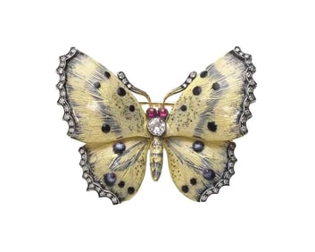 18K GOLD ENAMEL BUTTERFLY BROOCH