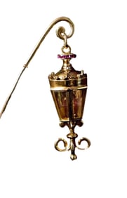MELLERIO RETRO 18K GOLD AND RUBY "PARIS STREET LAMP" BROOCH