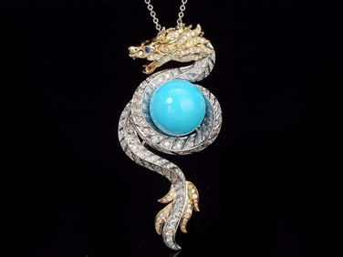 18K GOLD ROUGH SLEEPING BEAUTY TURQUOISE BROOCH/PENDANT