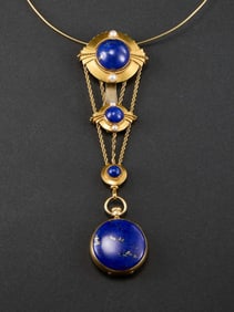 NAPOLEON III 18K GOLD AND LAPIS LAZULI POCKET WATCH PENDANT
