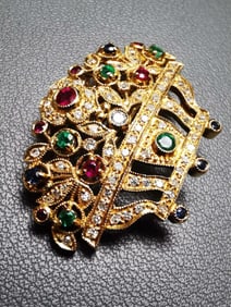 GEMSTONE FLOWER BASKET BROOCH, ROYAL STYLE