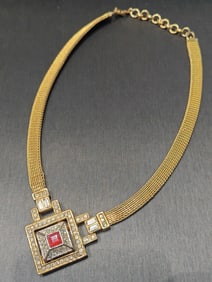 1970S GROSSE GILT-METAL AND GLASS NECKLACE