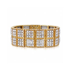 MARIO BUCCELLATI TWO-TONE 18K GOLD "TULLE" DIAMOND BRACELET AND RING SUITE