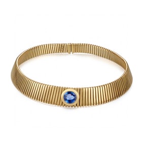 BULGARI "TUBOGAS" 18K GOLD COLLAR NECKLACE SET WITH 10 CT UNHEATED BURMESE CORNFLOWER-BLUE SAPPHIRE
