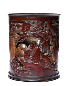 A BAMBOO 'SCHOLAR-UNDER-PINE' BRUSHPOT
