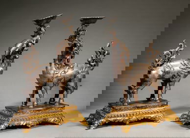 A PAIR OF 'AUSPICIOUS BEAST' CANDLESTICKS