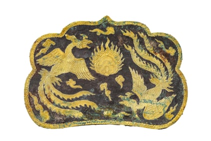 A PARTIALLY GILT BRONZE PHOENIX PILLOW