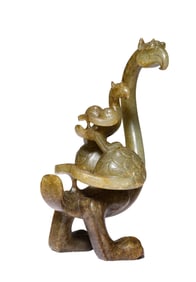 A JADE VERMILION BIRD ORNAMENT