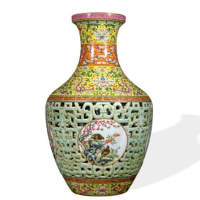 AN ENAMEL AND MEDALLION 'FLORAL' VASE