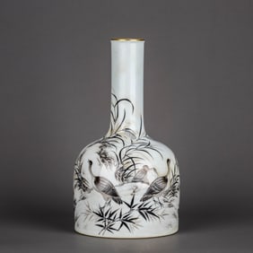A GRISAILLE 'REEDS AND WILD GEESE' BELL-SHAPED VASE