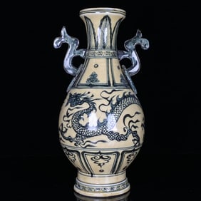 A BLUE AND WHITE 'DRAGON'  VASE