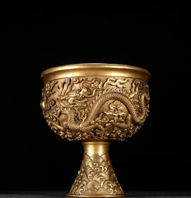 A GILT-DECORATED-BRONZE 'DRAGON' CUP