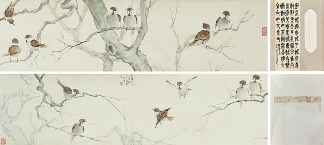 XU BEIHONG (1895-1953), ATTRIBUTED TO, SPARROWS PERCHING IN WINTER FOREST