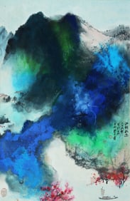 ZHANG DAQIAN (1899-1983), ATTRIBUTED TO, EVENING RETURN TO RIVERSIDE VILLAGE