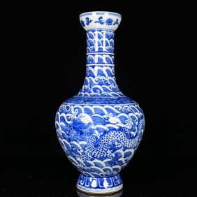 A BLUE AND WHITE 'DRAGON IN WAVES' VASE