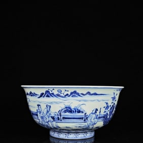 A BLUE AND WHITE 'FIGURES' BOWL