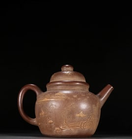 A YIXING 'LANDSCAPE AND PAVILION' TEAPOT