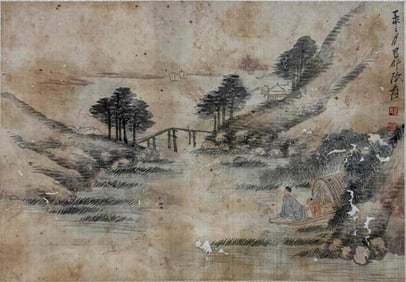 ZHANG DAQIAN (1899-1983), ATTRIBUTED TO, LANDSCAPE WITH FIGURES