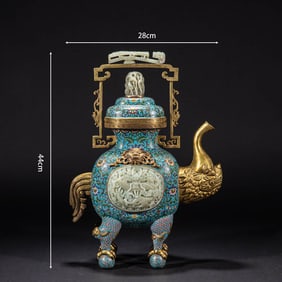 A CLOISONNé AND HETIAN JADE-INLAID 'LION' WINE POT