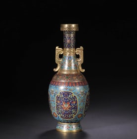 A BRONZE BODY CLOISONNé ENAMEL VASE