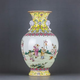 A FAMILLE ROSE 'CHILDREN CELEBRATING SPRING'  VASE