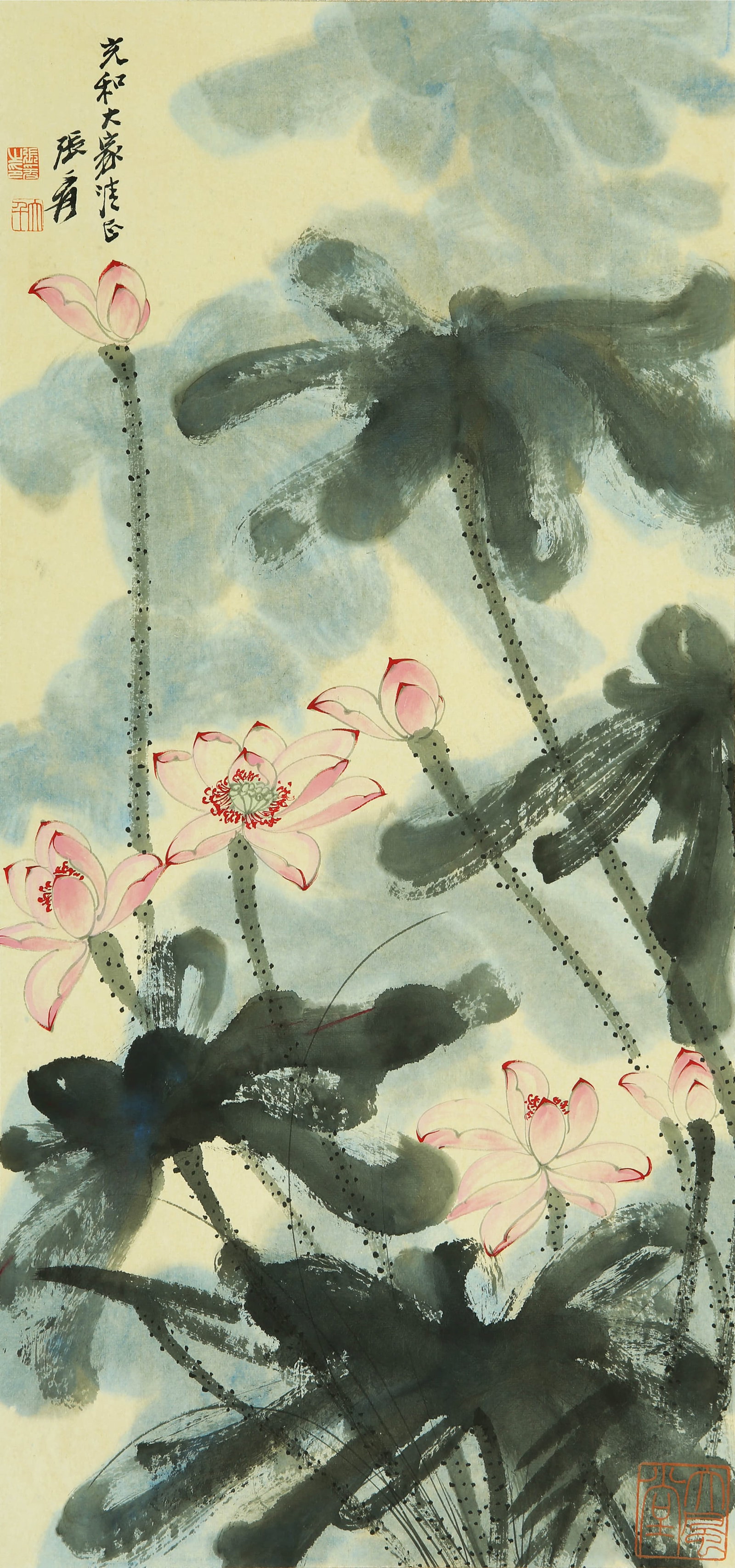 ZHANG DAQIAN (1899-1983), ATTRIBUTED TO, LOTUS: ZHANG DAQIAN (1899-1983), ATTRIBUTED TO, LOTUS Dimensions: 68 x 33 cm (26.77 x 12.99 in.). All measurements are approximate.