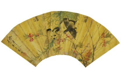 ZHU CHENG (1826-1900), ATTRIBUTED TO, FLOWER AND BIRD FAN LEAF
