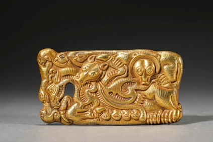 A GILT-SILVER 'AUSPICIOUS BEASTS' PLAQUE