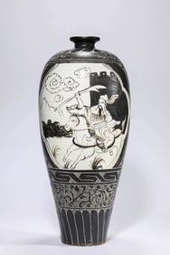 A CIZHOU-TYPE BLACK-GLAZED 'HUNTING SCENE' MEIPING