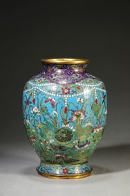 A CLOISONNé ENAMEL 'LOTUS POND' VASE