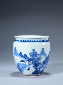 A BLUE AND WHITE 'LANDSCAPE-AND-FIGURE' JAR