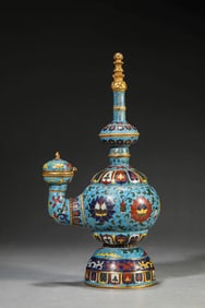 A CLOISONNé ENAMEL 'INTERLOCKING LOTUS' BUDDHIST RITUAL EWER