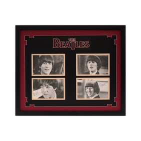 VERY RARE THE BEATLES FULLY SIGNED POSTCARD DISPLAY