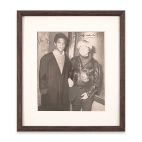 VERY RARE JEAN-MICHEL BASQUIAT AND ANDY WARHOL SIGNED GELATIN SILVER PHOTOGRAPH