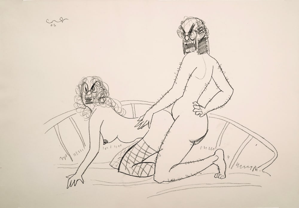 GEORGE CONDO (B.1957), ATTRIBUTED TO, PENCIL ON PAPER: Image dimensions: 24 x 17 3/4 in (61 x 45 cm) Signed (upper left) This painting comes with COA. This drawing exemplifies George Condo's distinctive fusion of grotesque figuration and dark humor. Rende