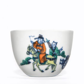 A KANGXI PERIOD POLYCHROME 'EIGHT IMMORTALS' CUP